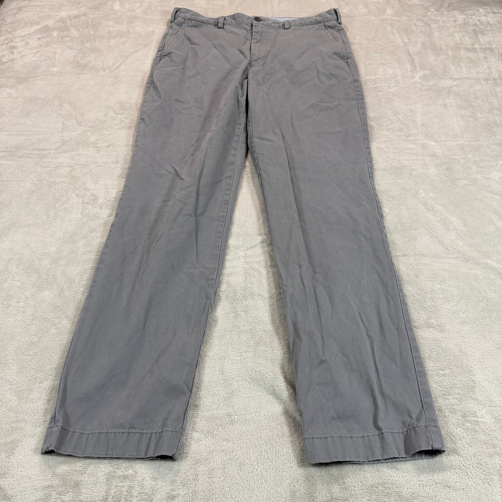 Brooks Brothers 1818 Mens 36x34 Clark Fit Gray Chino Pants Flat Front Straight